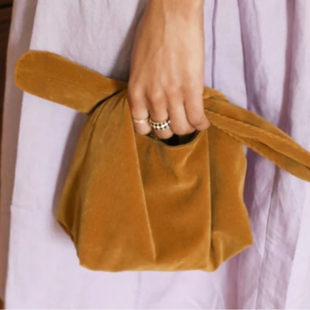 MERIT Caramel Corduroy Tie Knot Minimalist Boho Signature Cosmetics Bag Purse